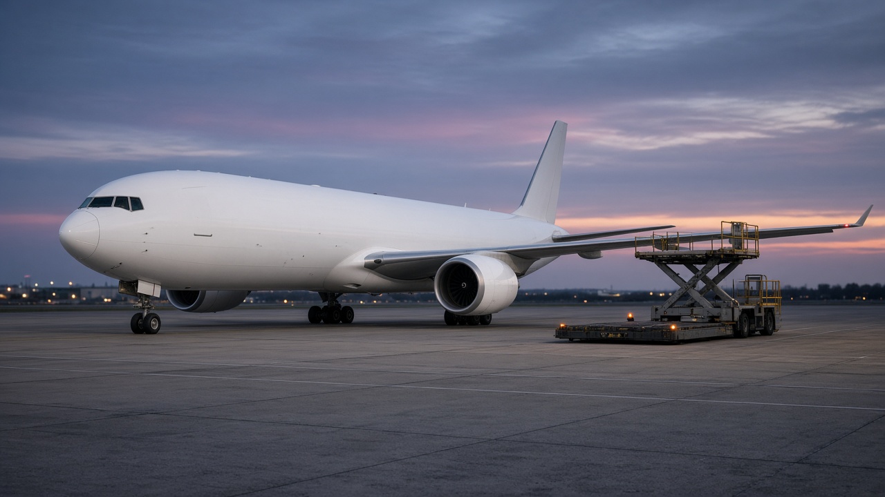 Cargo aircraft on an airport apron