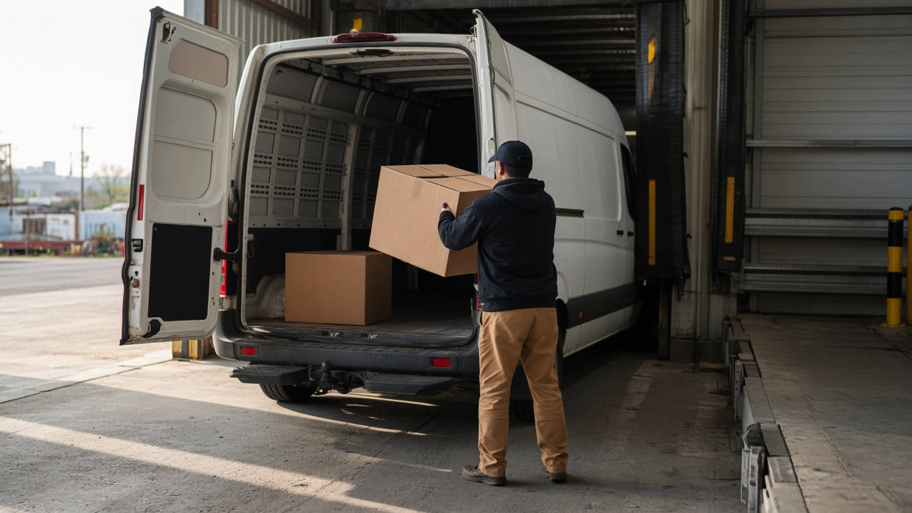 Delivery van at a warehouse dock