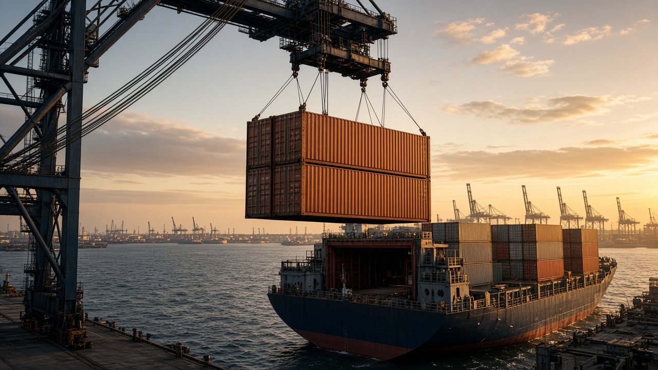 Containers lifted at a port