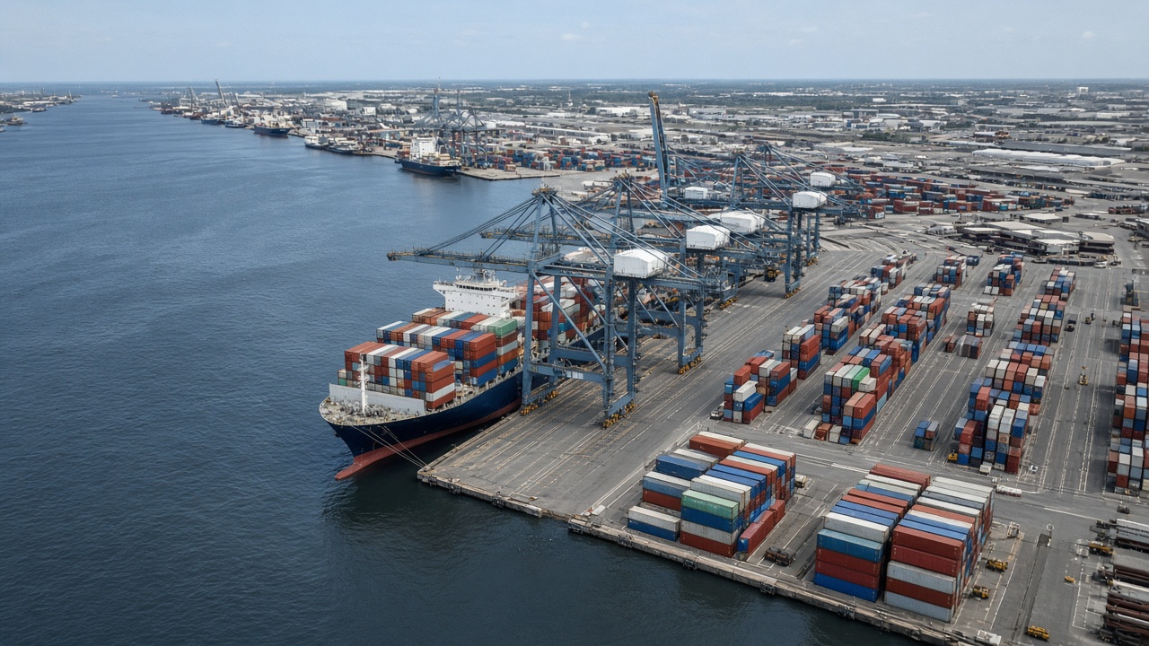 Aerial view of a container port