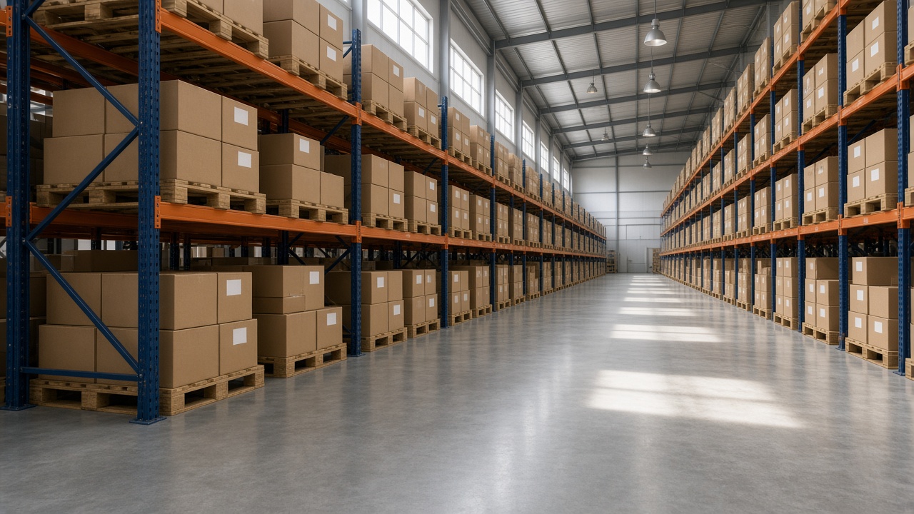 Warehouse aisle with pallet racks